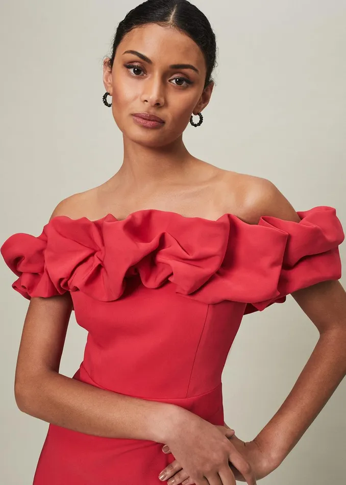 Women Phase Eight Occasion Dresses Mallory Off The Shoulder Midaxi Dress Raspberry