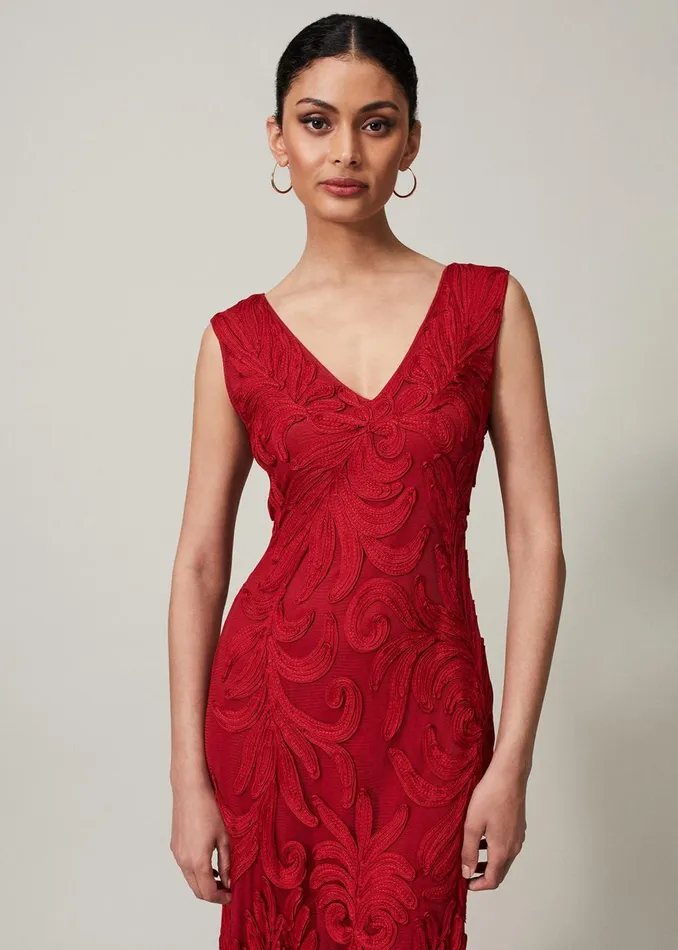 Women Phase Eight Occasion Dresses Marigold Tapework Maxi Dress Scarlet