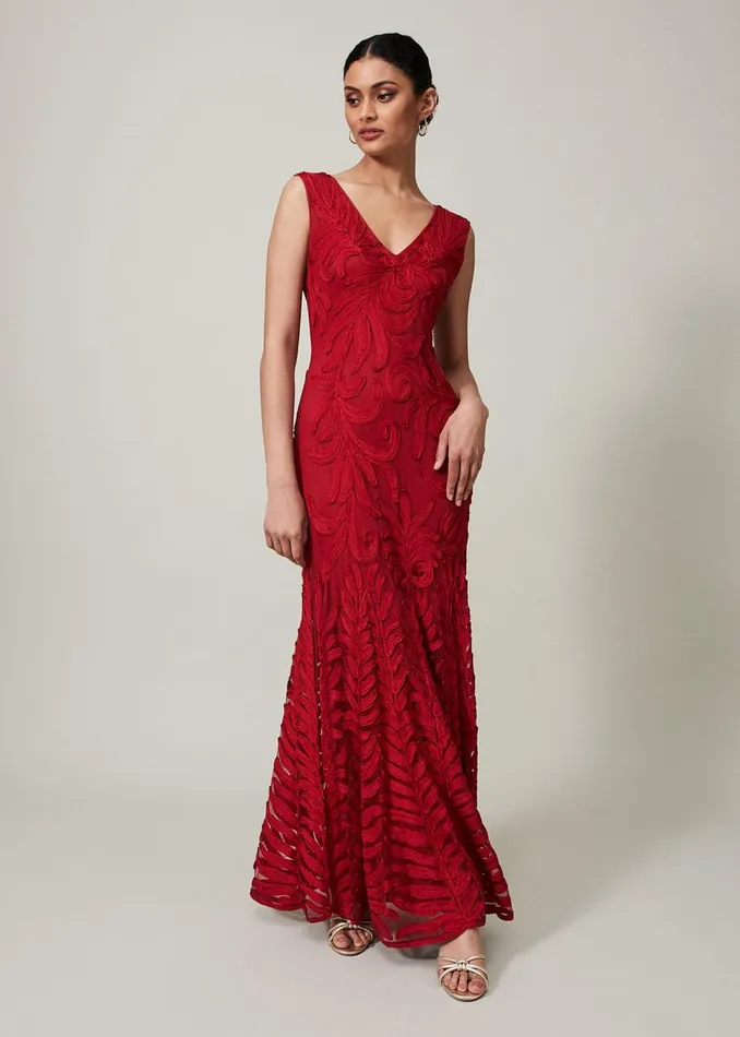 Women Phase Eight Occasion Dresses Marigold Tapework Maxi Dress Scarlet