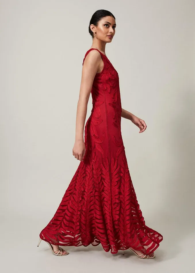 Women Phase Eight Occasion Dresses Marigold Tapework Maxi Dress Scarlet