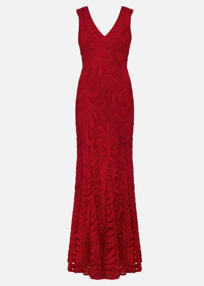 Women Phase Eight Occasion Dresses Marigold Tapework Maxi Dress Scarlet
