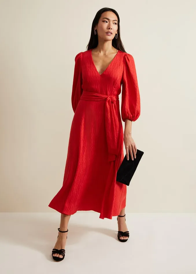 Women Phase Eight Occasion Dresses Marilyn Puff Sleeve Midi Dress Orange
