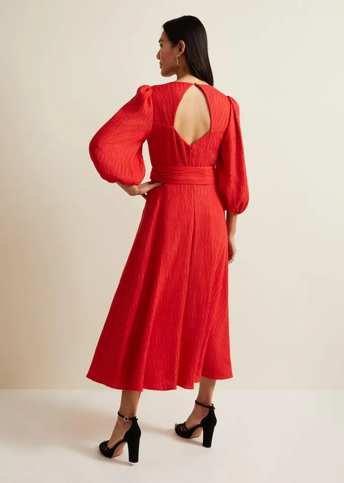 Women Phase Eight Occasion Dresses Marilyn Puff Sleeve Midi Dress Orange