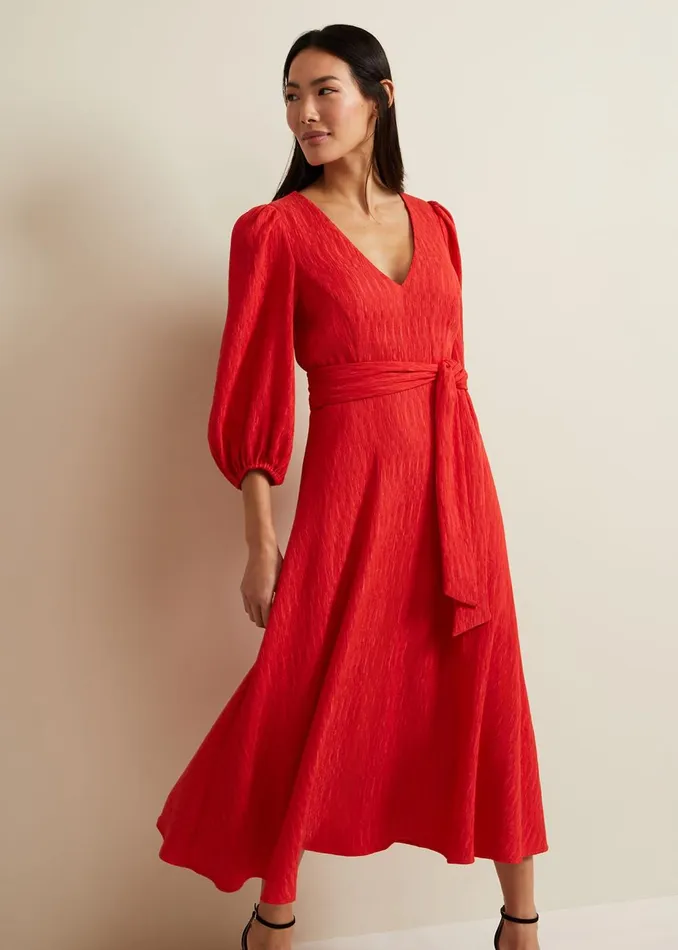 Women Phase Eight Occasion Dresses Marilyn Puff Sleeve Midi Dress Orange