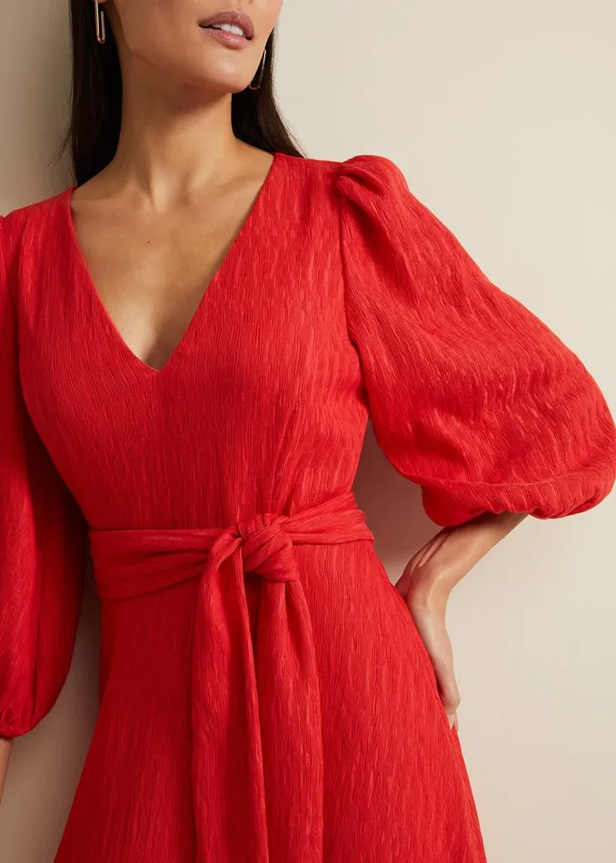 Women Phase Eight Occasion Dresses Marilyn Puff Sleeve Midi Dress Orange
