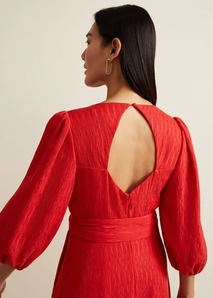 Women Phase Eight Occasion Dresses Marilyn Puff Sleeve Midi Dress Orange