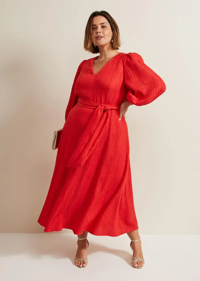 Women Phase Eight Occasion Dresses Marilyn Puff Sleeve Midi Dress Orange