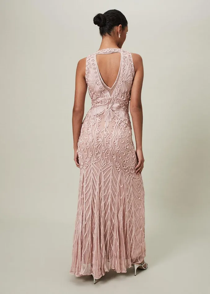 Women Phase Eight Occasion Dresses Marion Sequin Tapework Maxi Dress Misty Mauve