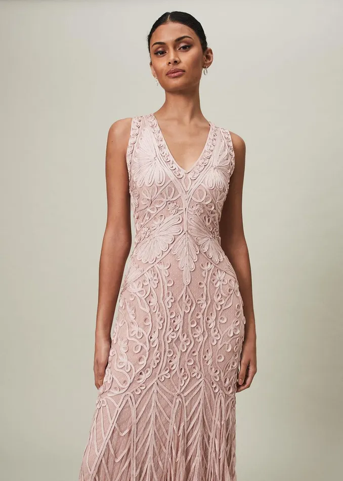 Women Phase Eight Occasion Dresses Marion Sequin Tapework Maxi Dress Misty Mauve
