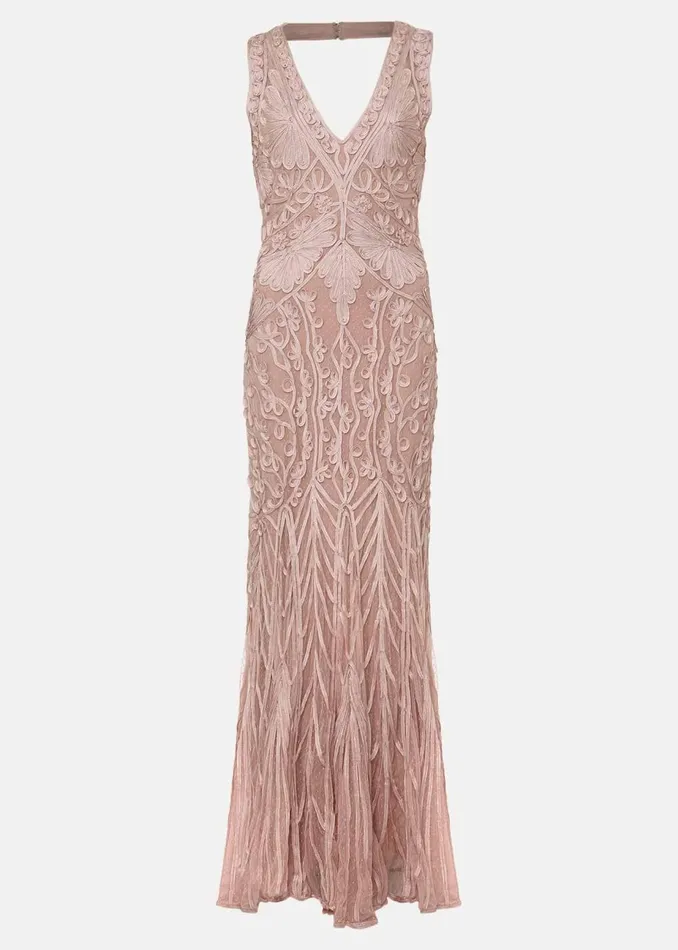 Women Phase Eight Occasion Dresses Marion Sequin Tapework Maxi Dress Misty Mauve