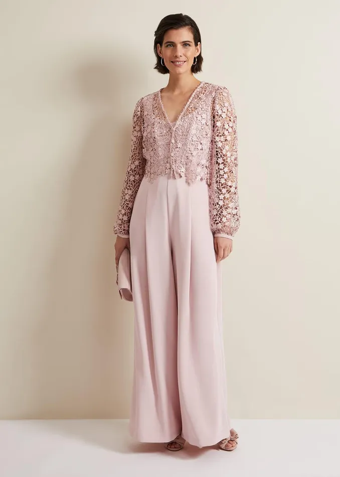 Women Phase Eight Occasion Dresses Mariposa Pale Pink Lace Jumpsuit Pale Pink