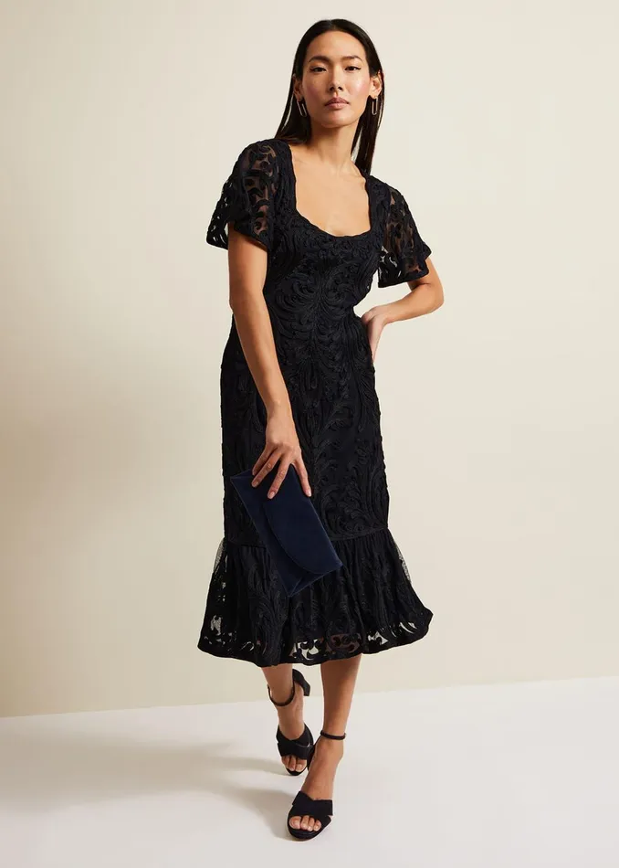 Women Phase Eight Occasion Dresses Matilda Tapework Midi Dress Navy