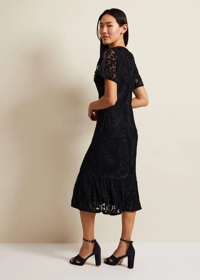 Women Phase Eight Occasion Dresses Matilda Tapework Midi Dress Navy
