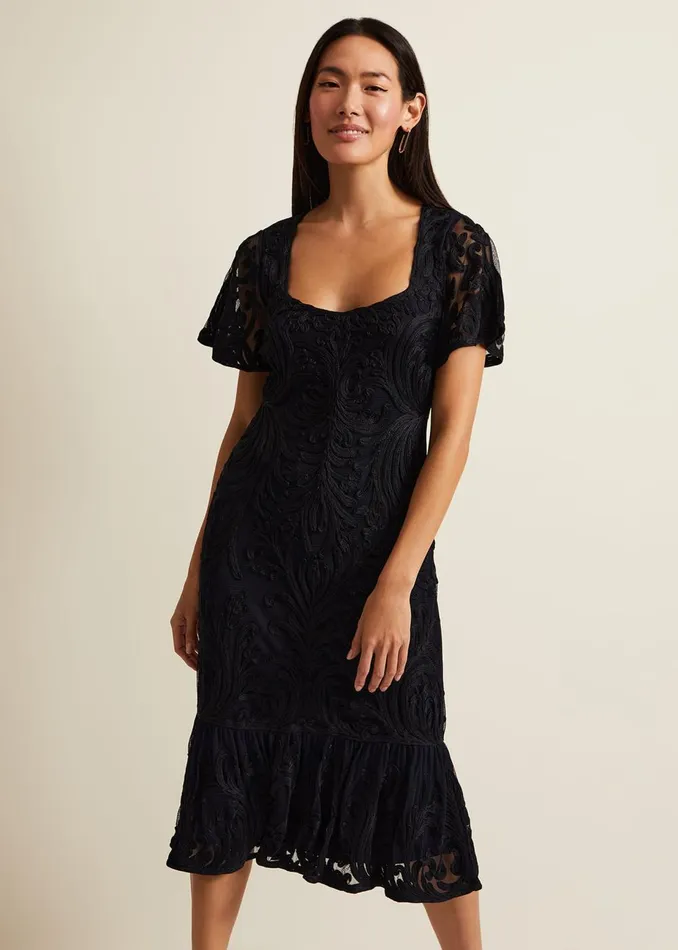 Women Phase Eight Occasion Dresses Matilda Tapework Midi Dress Navy