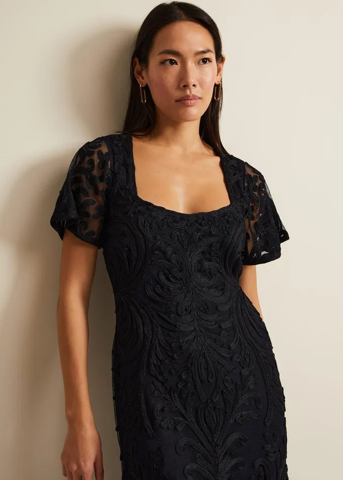 Women Phase Eight Occasion Dresses Matilda Tapework Midi Dress Navy