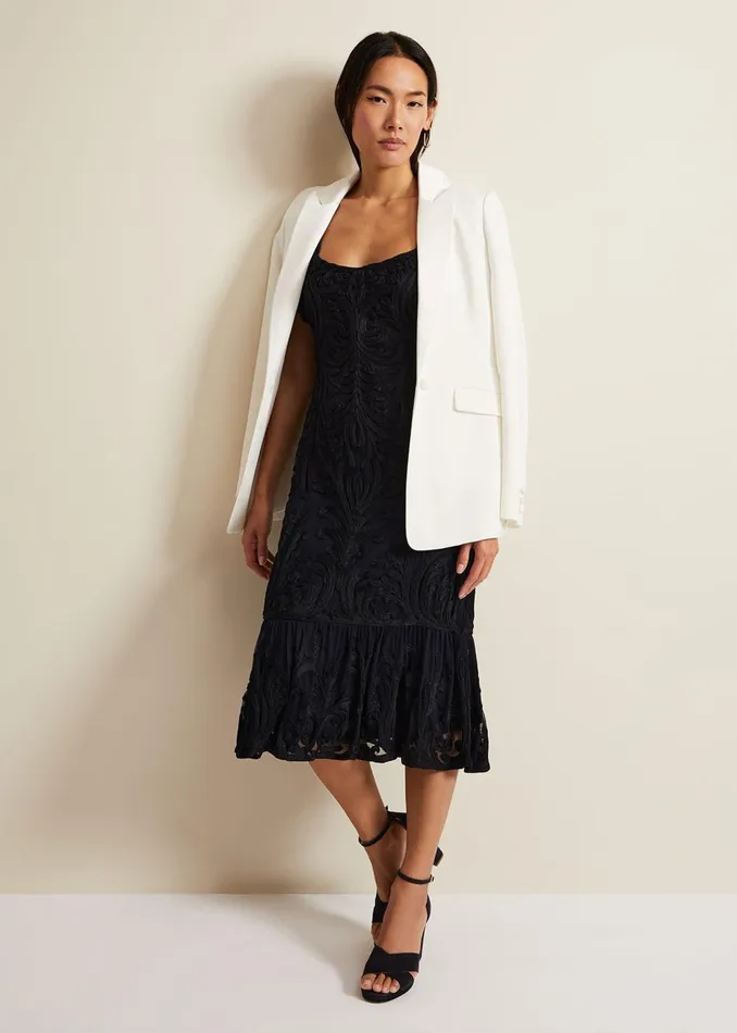 Women Phase Eight Occasion Dresses Matilda Tapework Midi Dress Navy