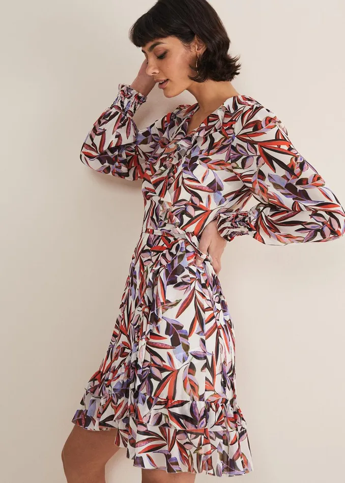 Women Phase Eight Occasion Dresses Melinda Leaf Print Mini Dress Ivorymulti