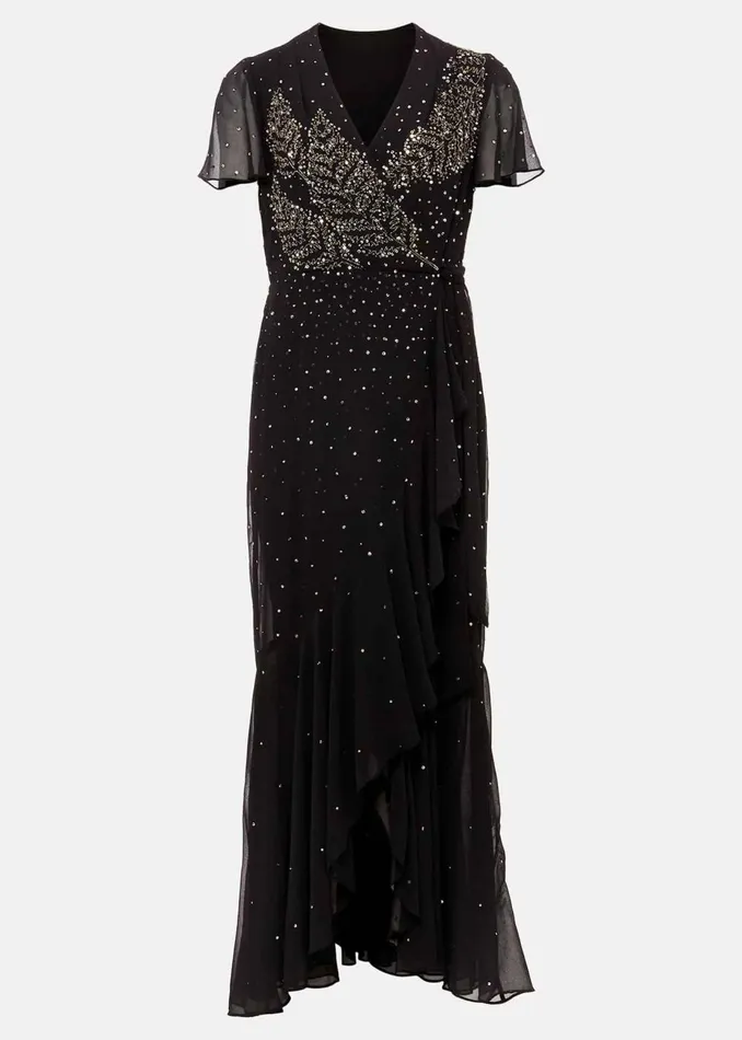 Women Phase Eight Occasion Dresses Melody Sequin Feather Maxi Dress Black