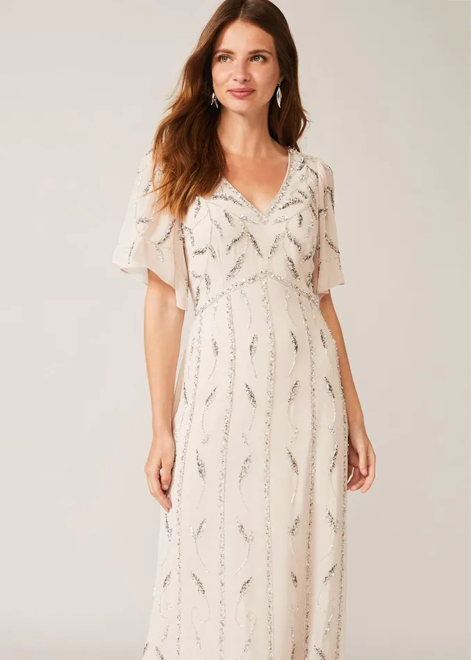 Women Phase Eight Occasion Dresses Meredith Embellished Leaf Dress Pearl