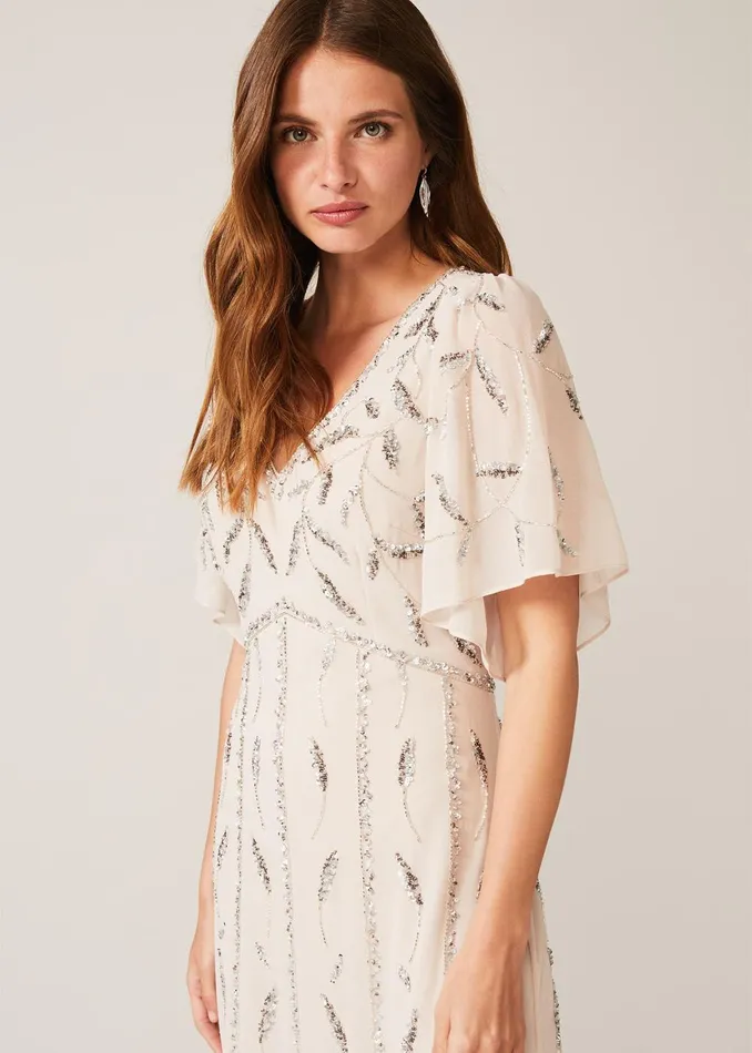 Women Phase Eight Occasion Dresses Meredith Embellished Leaf Dress Pearl