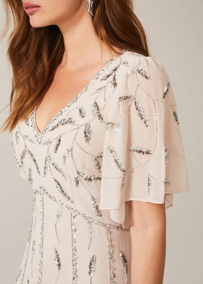 Women Phase Eight Occasion Dresses Meredith Embellished Leaf Dress Pearl