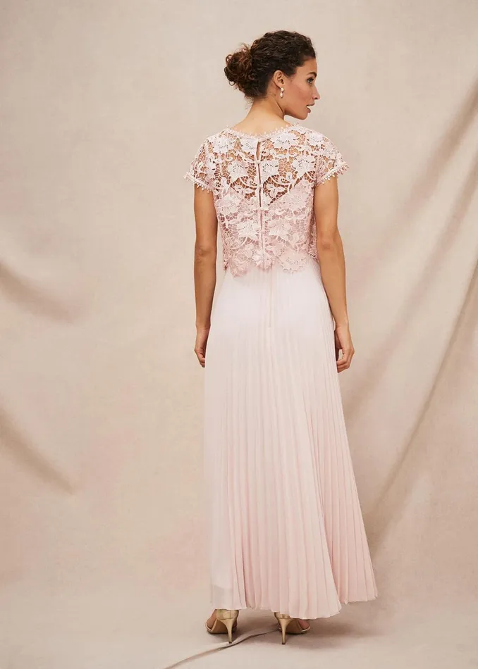 Women Phase Eight Occasion Dresses Michelle Lace Pleat Maxi Dress Antique Rose