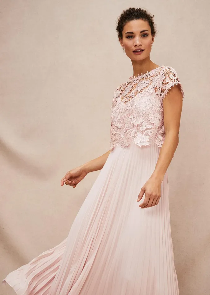Women Phase Eight Occasion Dresses Michelle Lace Pleat Maxi Dress Antique Rose