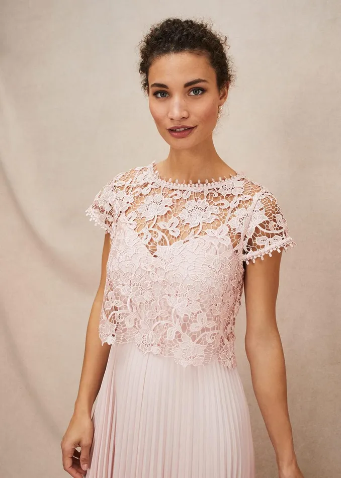 Women Phase Eight Occasion Dresses Michelle Lace Pleat Maxi Dress Antique Rose