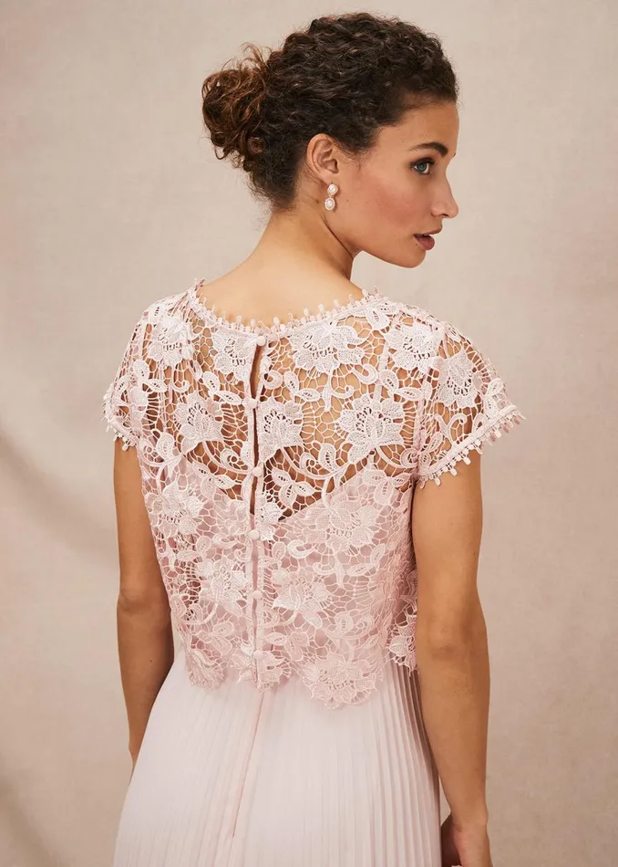 Women Phase Eight Occasion Dresses Michelle Lace Pleat Maxi Dress Antique Rose