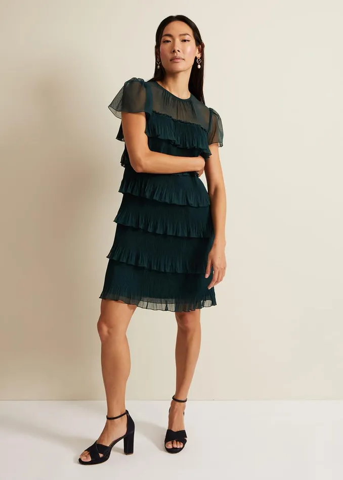 Women Phase Eight Occasion Dresses Mimi Dark Green Frill Mini Dress Dark Green
