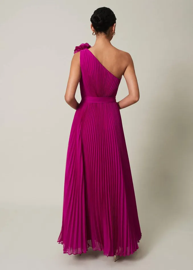 Women Phase Eight Occasion Dresses Minnie One Shoulder Pleated Maxi Dress Magenta