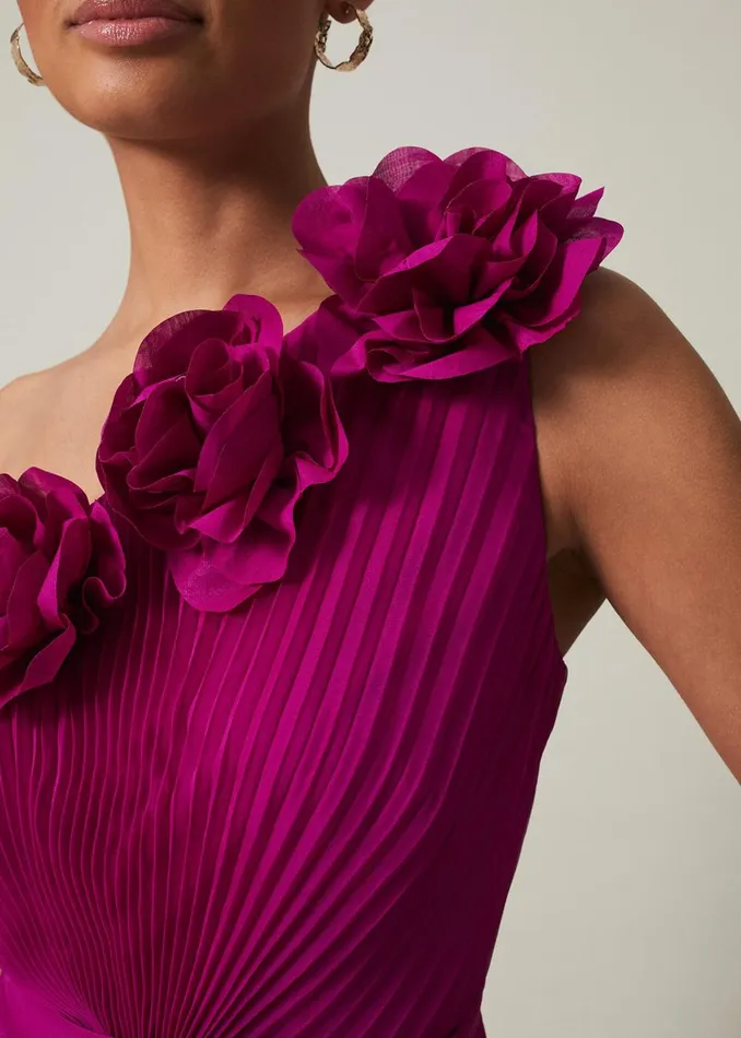 Women Phase Eight Occasion Dresses Minnie One Shoulder Pleated Maxi Dress Magenta