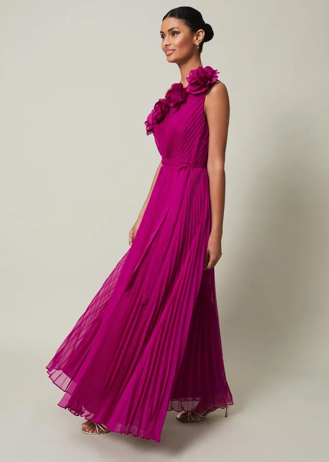 Women Phase Eight Occasion Dresses Minnie One Shoulder Pleated Maxi Dress Magenta