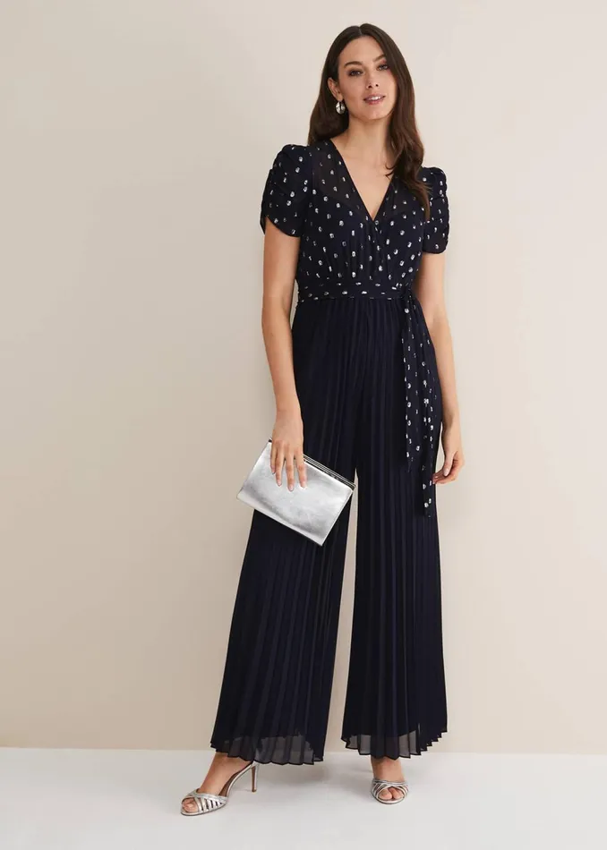 Women Phase Eight Occasion Dresses Molli Spot Pleated Jumpsuit Navy
