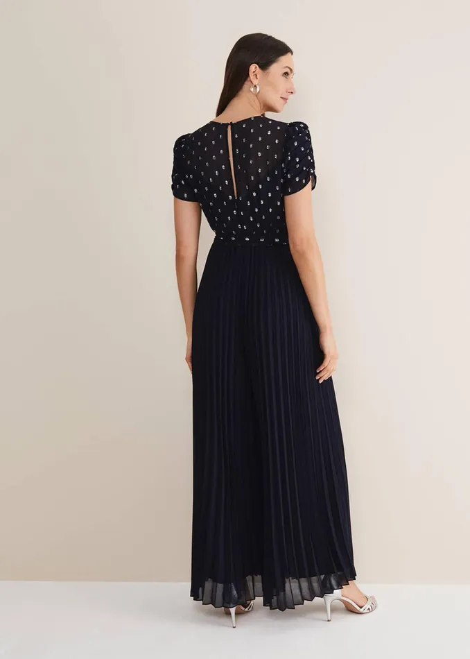 Women Phase Eight Occasion Dresses Molli Spot Pleated Jumpsuit Navy