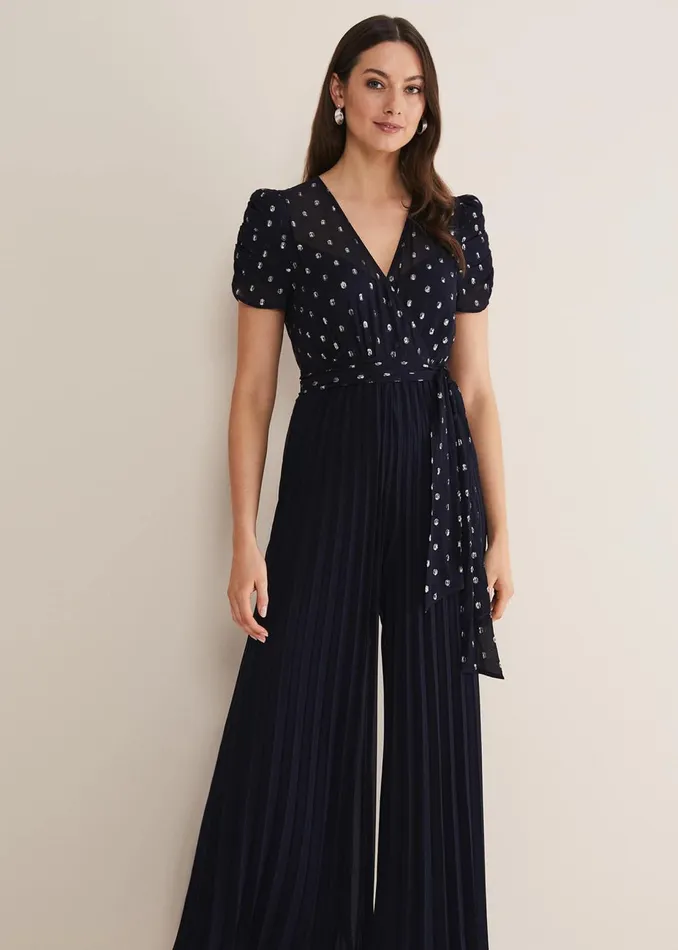 Women Phase Eight Occasion Dresses Molli Spot Pleated Jumpsuit Navy