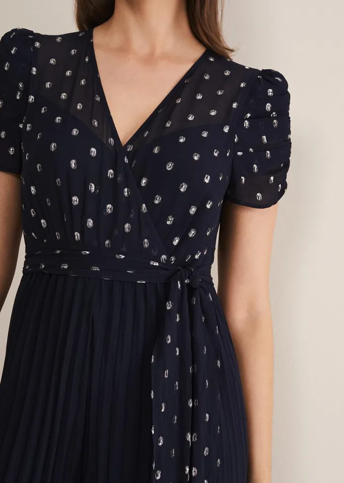 Women Phase Eight Occasion Dresses Molli Spot Pleated Jumpsuit Navy