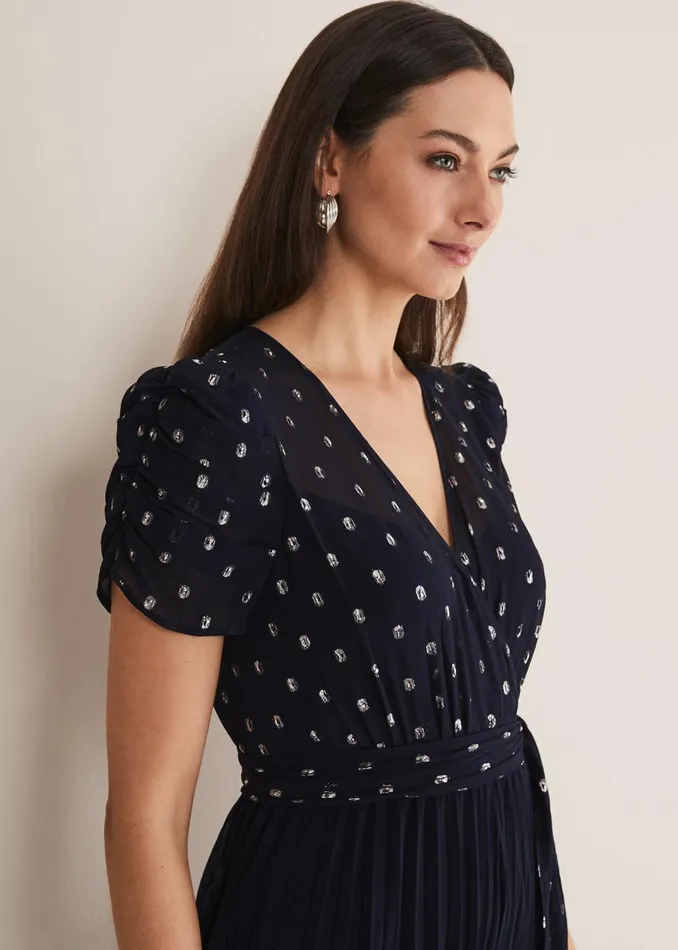 Women Phase Eight Occasion Dresses Molli Spot Pleated Jumpsuit Navy