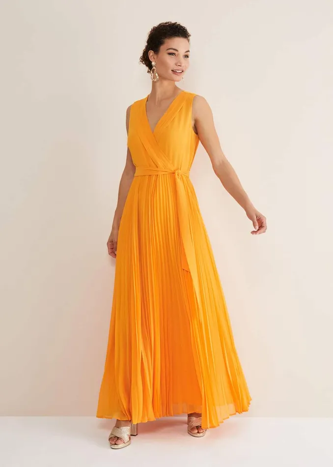 Women Phase Eight Occasion Dresses Mollie Pleat Maxi Dress Bright Orange