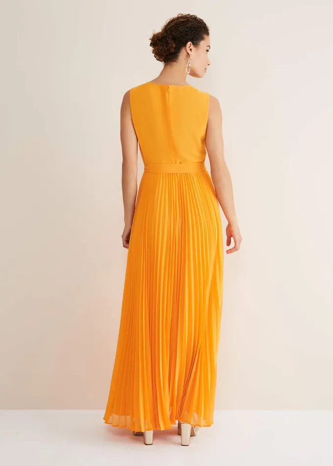 Women Phase Eight Occasion Dresses Mollie Pleat Maxi Dress Bright Orange