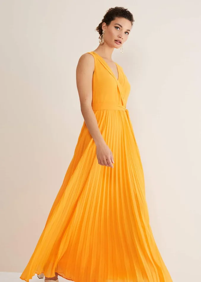 Women Phase Eight Occasion Dresses Mollie Pleat Maxi Dress Bright Orange