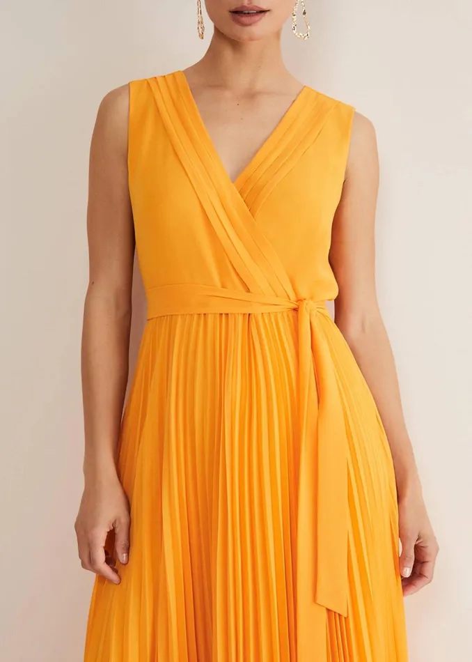 Women Phase Eight Occasion Dresses Mollie Pleat Maxi Dress Bright Orange