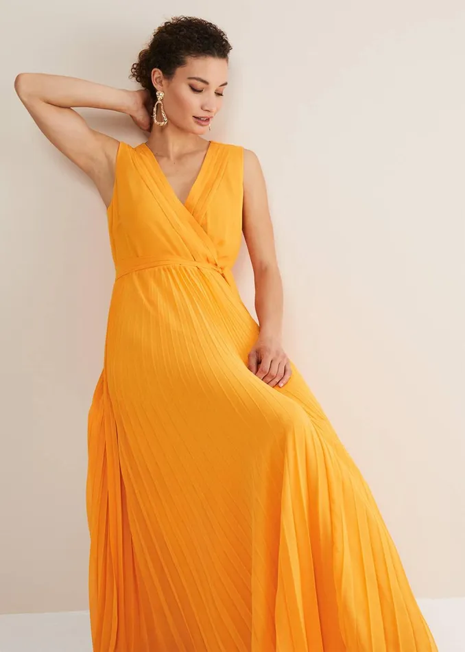 Women Phase Eight Occasion Dresses Mollie Pleat Maxi Dress Bright Orange