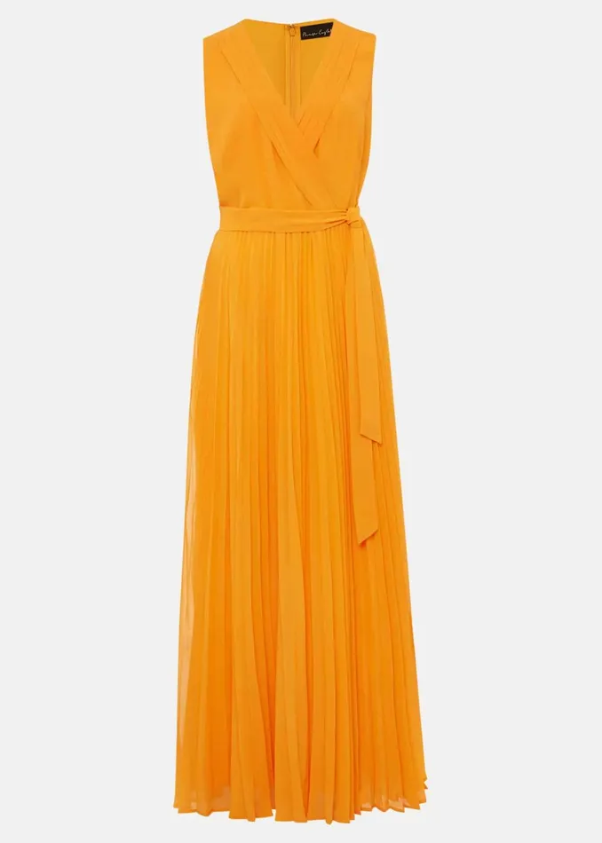 Women Phase Eight Occasion Dresses Mollie Pleat Maxi Dress Bright Orange