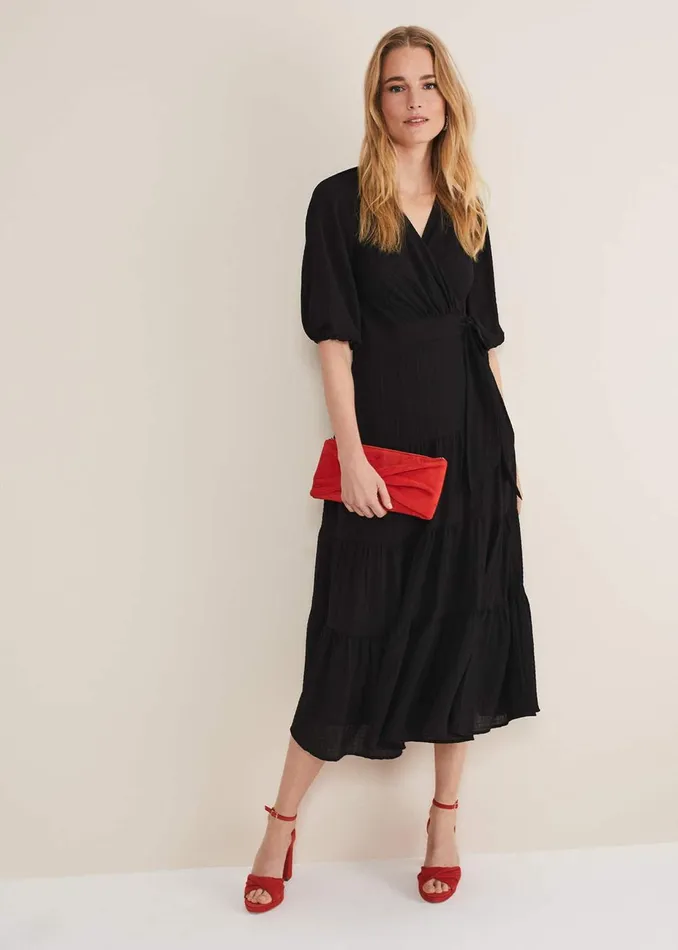 Women Phase Eight Occasion Dresses Morven Black Wrap Midi Dress Black
