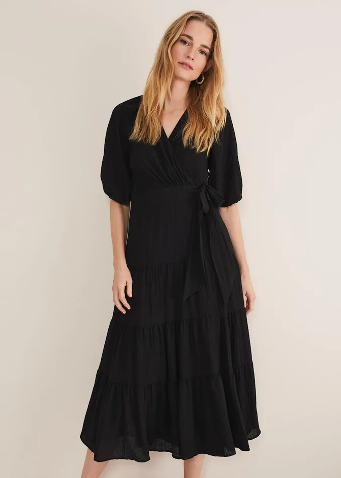 Women Phase Eight Occasion Dresses Morven Black Wrap Midi Dress Black