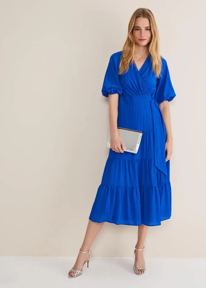 Women Phase Eight Occasion Dresses Morven Blue Wrap Midi Dress Cobalt