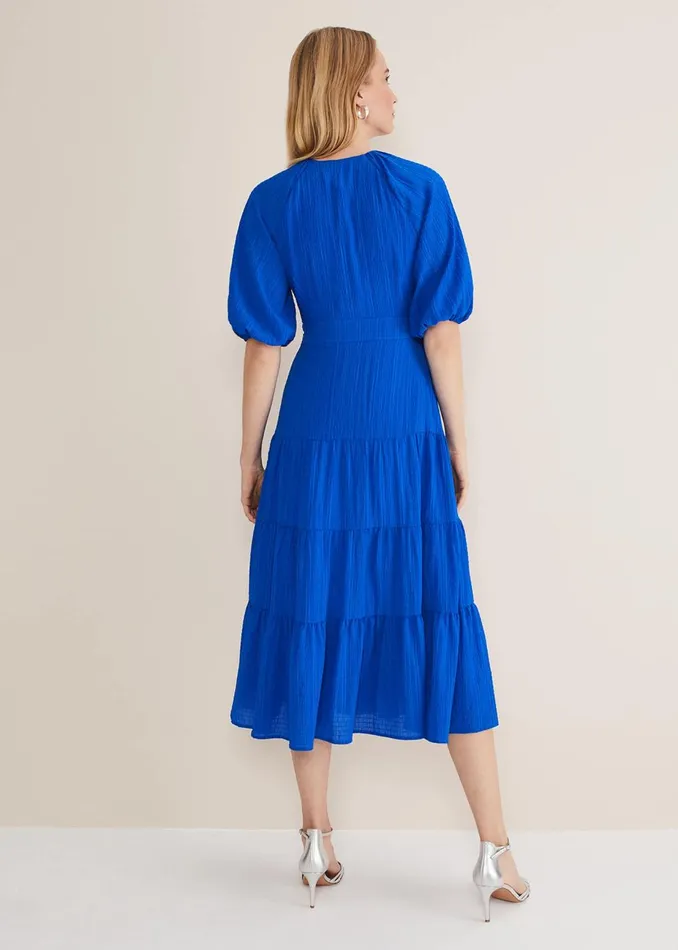 Women Phase Eight Occasion Dresses Morven Blue Wrap Midi Dress Cobalt