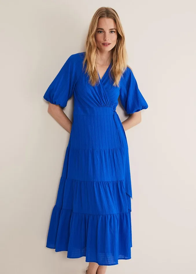 Women Phase Eight Occasion Dresses Morven Blue Wrap Midi Dress Cobalt