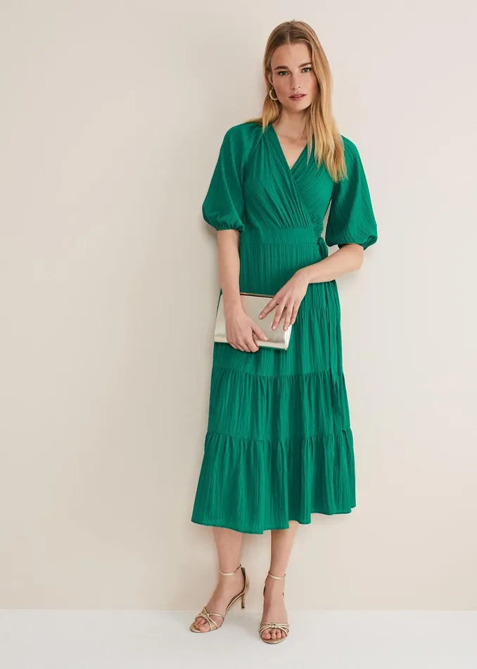 Women Phase Eight Occasion Dresses Morven Green Wrap Midi Dress Bright Green